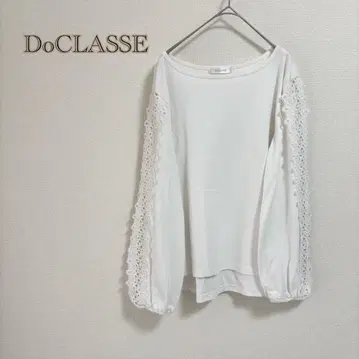 [DoCLASSE] 소매 레이스 티셔츠 상의 화이트 긴팔 [L] 보트넥