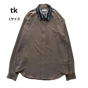 TAKEO KIKUCHI 디자인 셔츠 베이지 x 블랙 모드 캐주얼