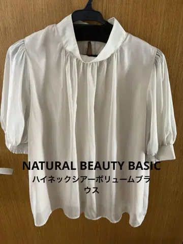 [ NATURAL BEAUTY BASIC ] 하이넥 시어 볼륨 블라우스
