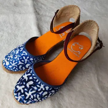 TSUMORI CHISATO 파란색과 화이트 무늬 에스파드리유 샌들 36