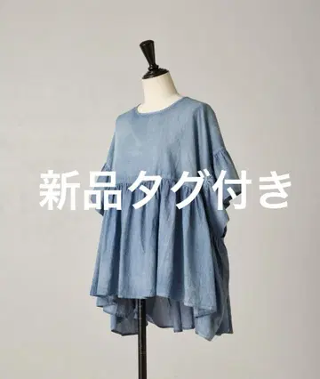 정가 20900엔 BEARDSLEY 쉬폰 데님 개더 셔츠 택 포함 새상품