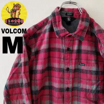 USA 구제 의류 VOLCOM 플란넬 셔츠 M 레드 그레이 체크
