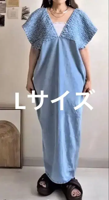 [새상품] 시마무라 데님 셔링 원피스 색스 L 사이즈