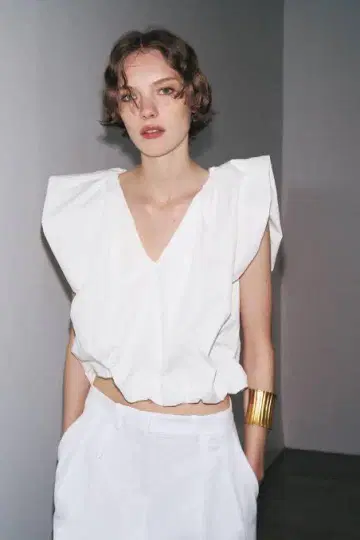 ZARA 포플린 퍼프 상의