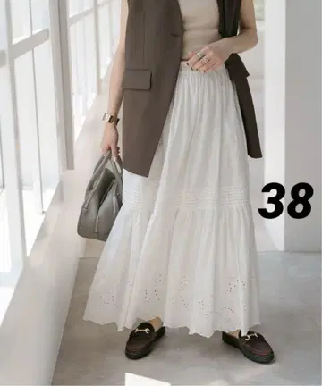spick and Span 자수 레이스 스커트 화이트 38