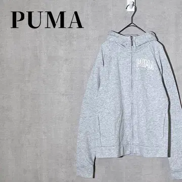 PUMA 풀 집업 긴팔 스웨트 후드티 로고 코튼 혼방 그레이 사이즈 M