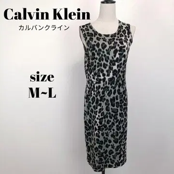 [ a1859 ] Calvin Klein 레오파드 무늬 슬리브리스 원피스