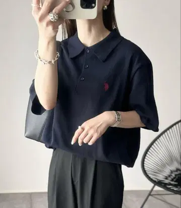 네이비 반팔 피케 셔츠 M 사이즈