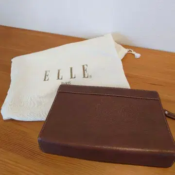 ELLE 브라운 가죽 지퍼 클러치백