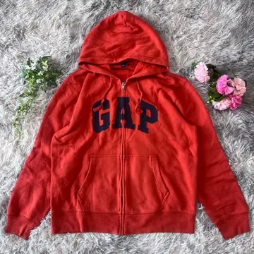 [ GAP ] 갭 풀 집업 후드티 [ L ] 속기모 주홍색 로고 자수
