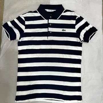 LACOSTE 네이비/화이트 스트라이프 피케 셔츠