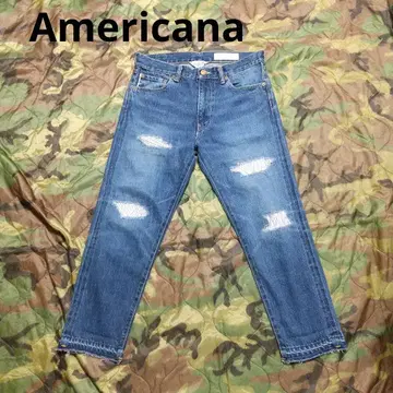 AMERICANA 빈티지 가공 크롭 데님 빨간 귀