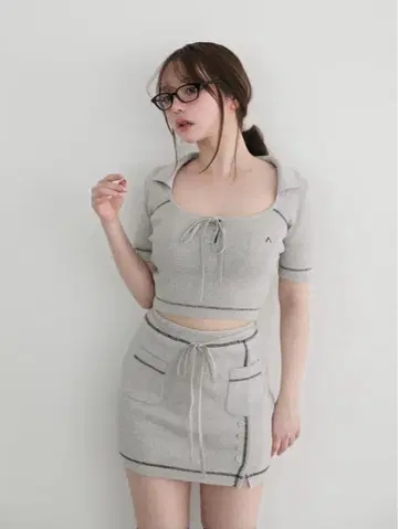 andmary Kitty knit set up Gray