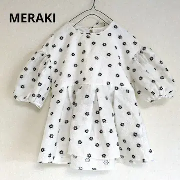 [새상품급] MERAKI 메라키 플라워 자수 상의 블라우스 반팔 화이트