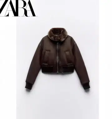 ZARA 브라운 퍼 트리밍 크롭 자켓