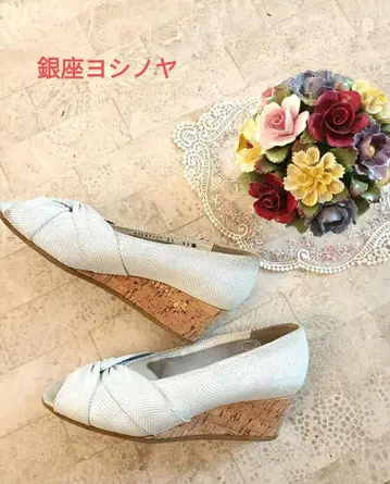 요시노야 웨지힐 슈즈 화이트, 신기 편함, 23~23.5cm