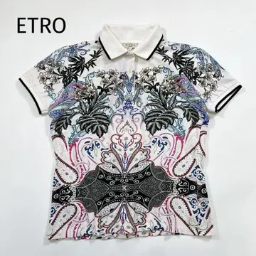 ETRO 이탈리아제 반팔 피케 셔츠 페이즐리 무늬 화이트 42 M