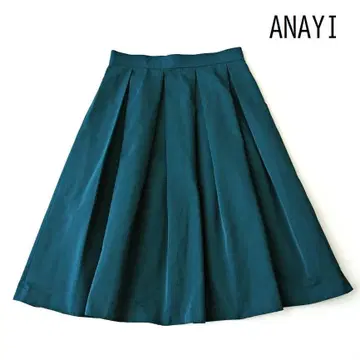 ANAYI 아나이 타프타 턱 플레어 스커트 다크 그린 38