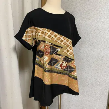 블랙 전통 예복 기모노 리메이크 튜닉 오리엔탈 패턴 반팔