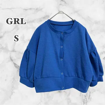 GRL 그레일 드롭 숄더 숏 기장 가디건 파랑 (S) 벌룬 소매
