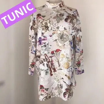 TUNIC 카모이 요코 꽃무늬 등 프린트 긴팔 튜닉