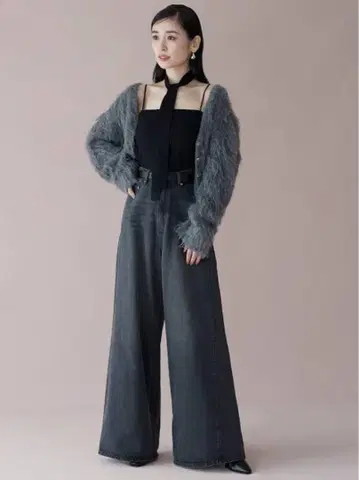 SNIDEL 와이드 데님 팬츠 SWFP245121 블랙 M 사이즈