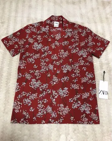 ZARA(자라) 늘어진 벚꽃 아로하 셔츠 빨간색 38 오픈 카라 셔츠