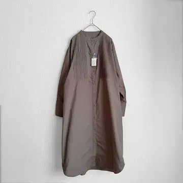 미사용 어반 리서치 코튼 원피스 밴드 칼라 핀턱 브라운
