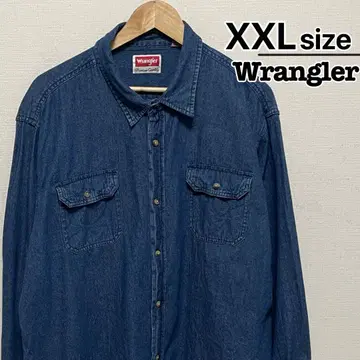 Wrangler 데님 셔츠 긴팔 XXL 블루 인디고 USA 구제 의류