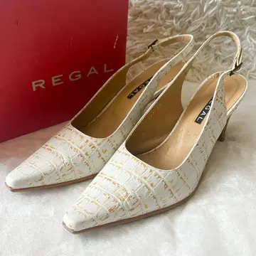 REGAL 악어 엠보싱 화이트 슬링백 펌프스 힐 23cm