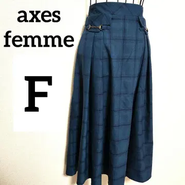 axes femme 체크 패턴 플레어 롱 스커트 네이비 허리밴딩