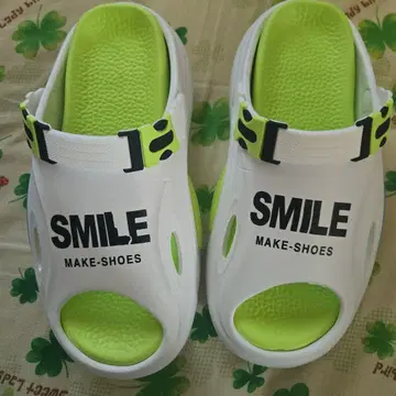 MAKE-SHOES 오픈토 샌들 화이트/그린