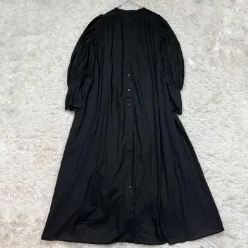 MARIHA 코튼 개더 볼륨 롱 원피스 블랙 노카라