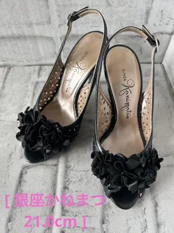 긴자 카네마츠 블랙 플라워 장식 하이힐 21.0cm