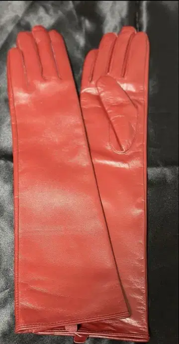 빨간색 가죽 롱 그로브 길이 40cm 사이즈 XXL