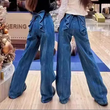 청바지 데님 데님 팬츠 백리본 디자인 데님 팬츠 여성용