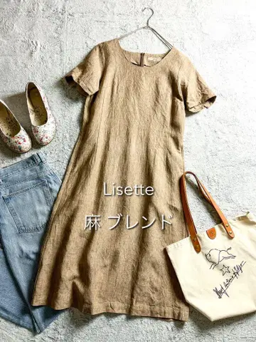 [Lisette] 리제타 린넨 블렌드 크루넥 플레어 원피스 베이지