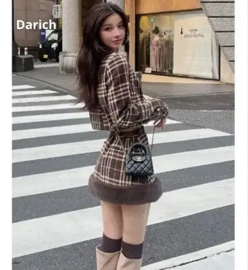 Darich 트위드 자켓 도킹 퍼 미니 스커트 셋업