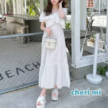 cheri mi 2way 크로스 프릴 티어드 원피스 화이트