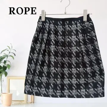 zB772 [S] ROPE 플레어 턱 무릎 기장 하운드투스 스커트 A라인
