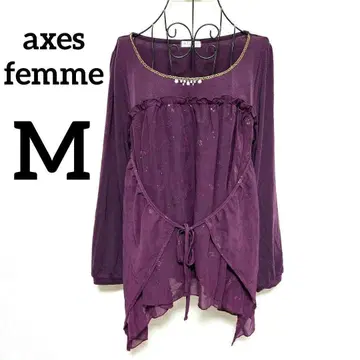 axes femme 도킹풍 상의 M 별 달 패턴 보라색 시어 여름 가을
