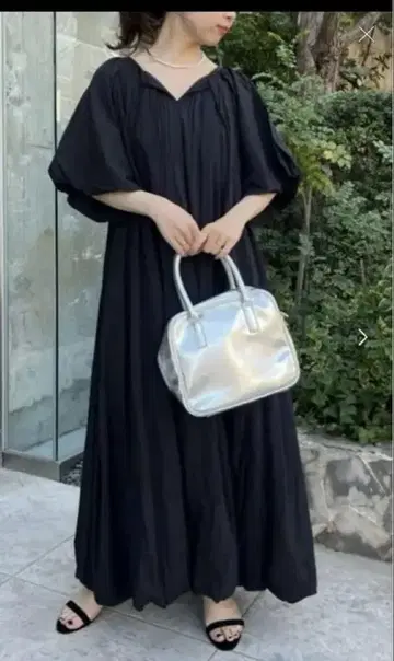 블랙 롱 원피스 반팔 카프탄 벌룬 원피스