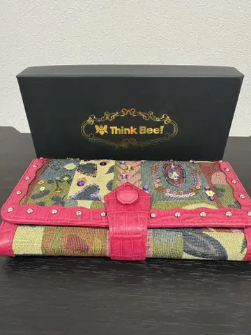 미사용 택 포함 Think Bee! 씽크비 장지갑 비즈 자수 핑크