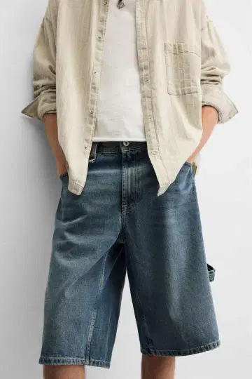 ZARA 자라 배기 핏 데님 카펜터 버뮤다 팬츠 EU40