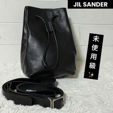 미사용급 질 샌더 숄더백 드로우 스트링 복조리 가죽 블랙