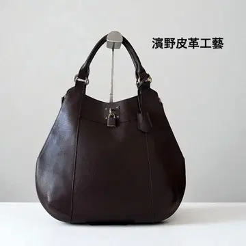하마노 가죽공예 HAMANO 그레이스 페어 쉐이프 핸드백 다크 브라운