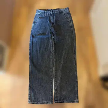 다크 블루 와이드 레그 데님 팬츠