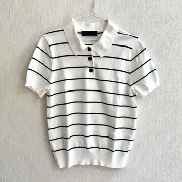 ZARA 자라 반팔 니트 폴로 탑 화이트 보더 M 사이즈
