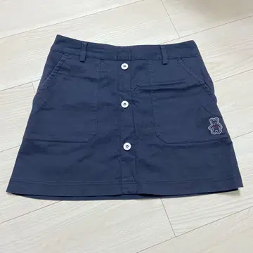 네이비 버튼 스커트 M 하와이 자수