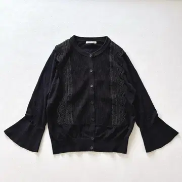 마릴린 문 플레어 슬리브 레이스 가디건 블랙 긴팔 린넨 코튼